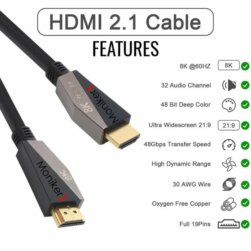 HDMI AM/AM 2.1V Bandwidth 48Gbps Ethernet 3D HDCP 2.2 HDR Support 8k@60Hz/4k